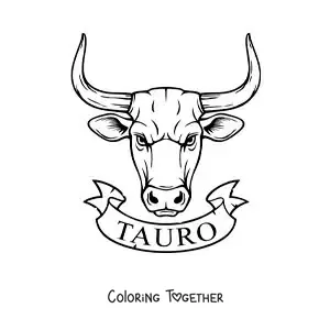 Coloring page of the bull of Taurus with the name of the sign