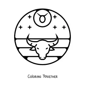 Coloring page of the bull of Taurus with the symbol of the sign