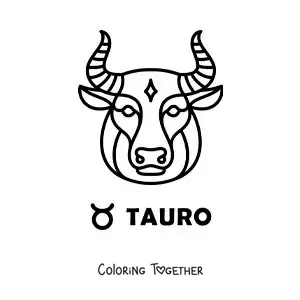 Coloring page of an easy bull of Taurus with the symbol of the sign