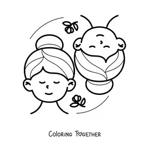 Coloring page of cartoon girls of the Gemini sign with flowers