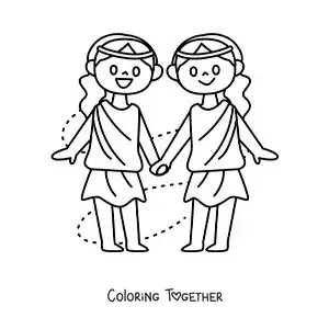 Coloring page of easy girls of the Gemini sign