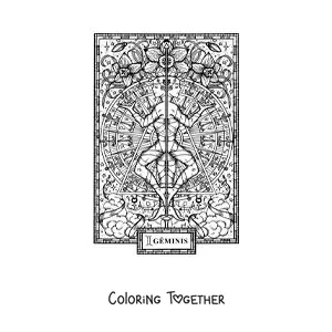 Coloring page of a card of the Gemini zodiac sign