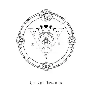 Coloring page of the symbols of the Gemini zodiac sign