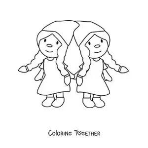 Coloring page of cartoon gnomes of the Gemini sign