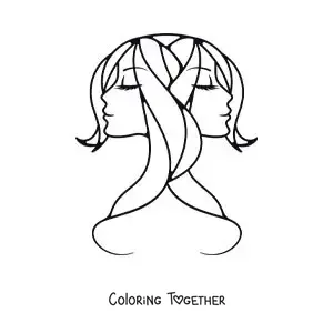 Coloring page of the face of the twins of Gemini