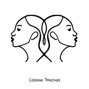 Coloring page of the Gemini sign, easy style