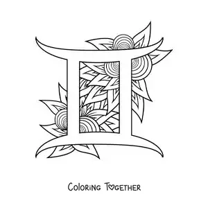 Coloring page of the symbol of the Gemini sign, large