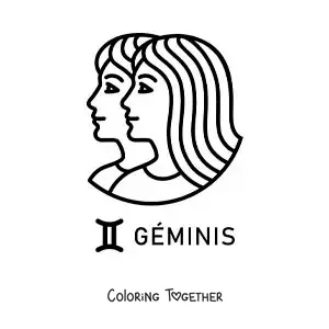 Coloring page of the faces of two girls of the Gemini sign, easy style