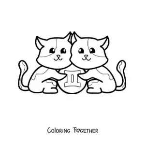 Coloring page of cartoon kittens of the Gemini sign