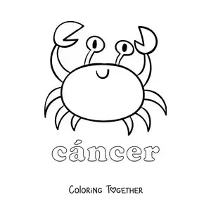 Coloring page of a cartoon crab of the Cancer sign