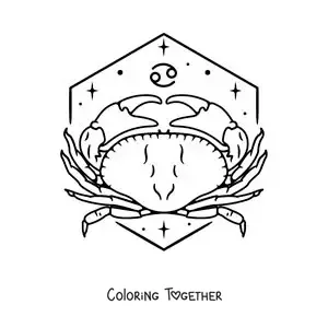 Coloring page of the crab of the Cancer sign with its symbol