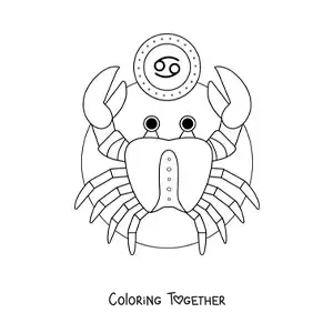 Coloring page of the Cancer zodiac sign, cartoon style
