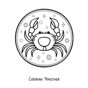 Coloring page of an easy Cancer sign crab with stars