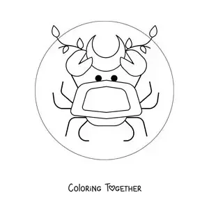 Coloring page of a Cancer sign crab with a moon
