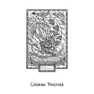 Coloring page of a card of the Cancer sign