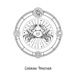 Coloring page of the symbols of the Cancer zodiac sign