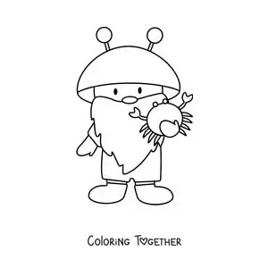 Coloring page of a Cancer sign gnome, kawaii cartoon style