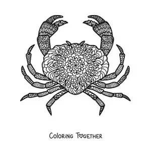 Coloring page of a mandala of a Cancer zodiac sign crab