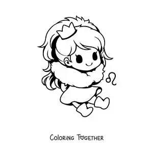 Coloring page of a kawaii Leo sign girl with her symbol