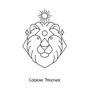 Coloring page of a Leo zodiac sign lion with a sun
