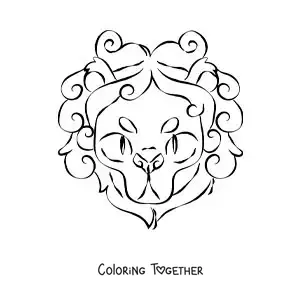 Coloring page of an animated Leo sign lion head