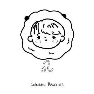Coloring page of a kawaii Leo sign girl with her symbol
