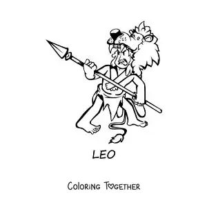 Coloring page of a cartoon Leo sign caveman