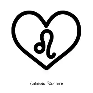 Coloring page of a Leo sign symbol inside a heart