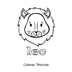 Coloring page of the animated Leo lion with the sign name