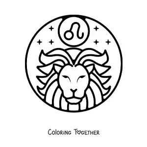 Coloring page of the easy Leo lion with the zodiac sign symbol