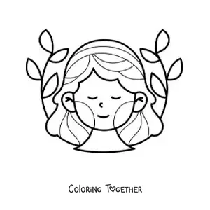 Coloring page of an animated Virgo sign woman with plants