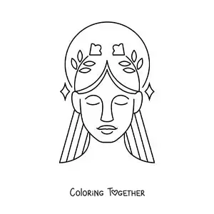 Coloring page of a Virgo sign woman with a flower crown