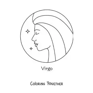 Coloring page of a Virgo woman with the name of the sign
