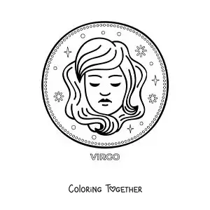 Coloring page of the Virgo zodiac sign with stars