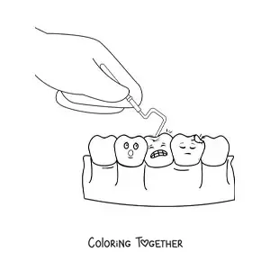 Coloring page of the treatment of an animated cavity