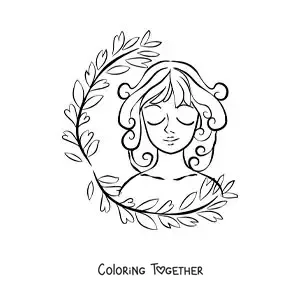 Coloring page of the Virgo zodiac sign with plants