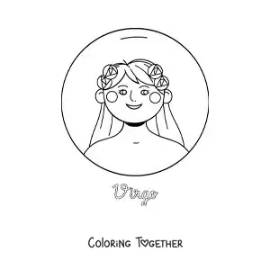 Coloring page of the Virgo zodiac sign with its name