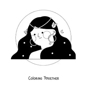 Coloring page of a Virgo zodiac sign girl with a flower crown
