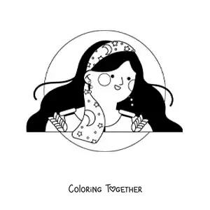 Coloring page of an animated Virgo sign woman
