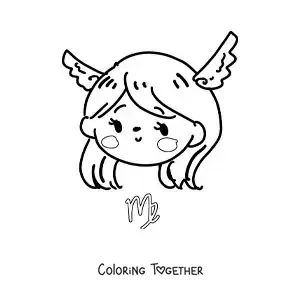 Coloring page of an animated kawaii Virgo sign girl