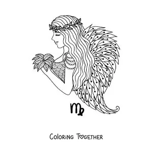 Coloring page of a Virgo sign angel girl