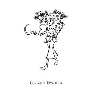 Coloring page of a cartoon Virgo sign woman