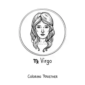 Coloring page of a realistic woman with the Virgo symbol