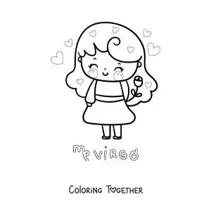 Coloring page of a kawaii girl with the Virgo symbol