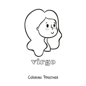 Coloring page of an animated girl with the name of the Virgo sign