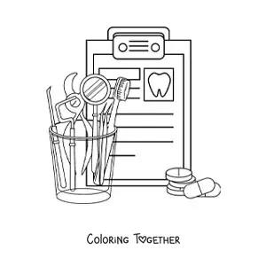 Coloring page of the dentist's instruments