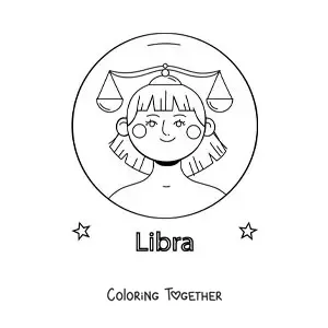 Coloring page of an animated Libra sign girl