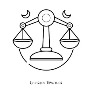 Coloring page of the Libra sign scales with two moons