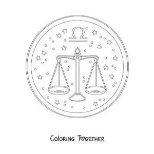 Coloring page of the Libra sign with stars