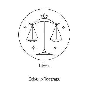 Coloring page of the Libra zodiac sign with its name